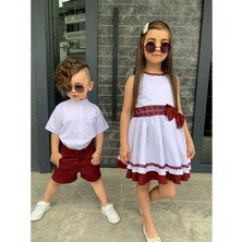 Modavals Kardeş Kombin Keten Şortlu Erkek Çocuk Takım - Bordo