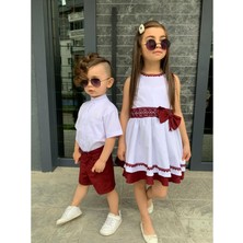 Modavals Kardeş Kombin Keten Şortlu Erkek Çocuk Takım - Bordo