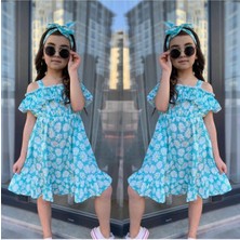 Modavals Mint Yeşili Kardeş Kombin Kız Çocuk Elbise & Bandana Kombin