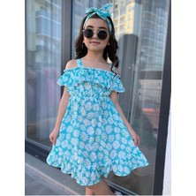Modavals Mint Yeşili Kardeş Kombin Kız Çocuk Elbise & Bandana Kombin