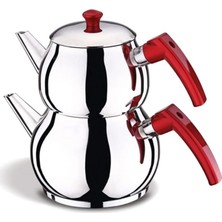 abnturk 8-10 Bardak Paslanmaz Çelik Çaydanlık Takımı Küre Model Kapsül Taban Kendinden Süzgeç 3.2 L Lüx Aile