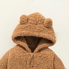 Bubito Kışlık Tatlı Kapşonlu Bebek Peluş Welsoft Tulum Kahverengi