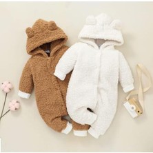 Bubito Kışlık Tatlı Kapşonlu Bebek Peluş Welsoft Tulum Kahverengi