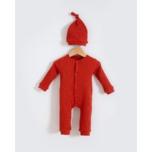 Bubito Tarz Şapkalı Fitilli Penye Bebek Tulum Kırmızı