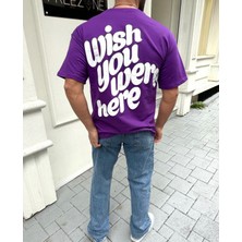 Amor Man Büyük Beden Özel Tasarım Wısh You Were Here Baskılı % 100 Pamuk Oversize Erkek T-Shırt