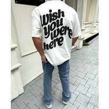 Amor Man Büyük Beden Özel Tasarım Wısh You Were Here Baskılı %100 Pamuk Oversize Erkek T-Shırt