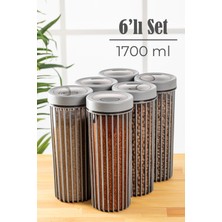 Vienev 6lı Linea Çevir Aç Kapak Kavanoz Saklama Kabı Seti 1700 Ml Gri