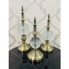 Furkan Dekoratif Damlalı Cam Küre Bronz Cam Üçlü Obje