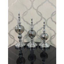 Furkan Dekoratif Kesme Cam Küre Gümüş Üçlü Obje