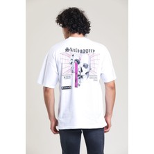 EM Brothers Beyaz Baskılı Oversize T-Shirt