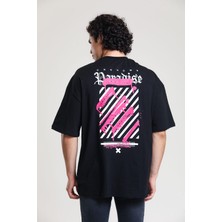 EM Brothers Siyah Baskılı Oversize T-Shirt