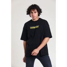 EM Brothers Siyah Baskılı Oversize T-Shirt