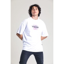 EM Brothers Beyaz Baskılı Oversize T-Shirt