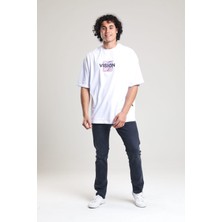 EM Brothers Beyaz Baskılı Oversize T-Shirt