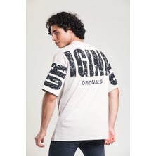 EM Brothers Krem Rengi Baskılı Oversize T-Shirt