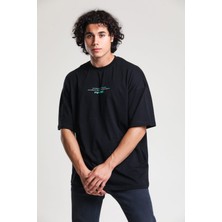 EM Brothers Siyah Baskılı Oversize T-Shirt