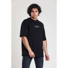 EM Brothers Siyah Baskılı Oversize T-Shirt