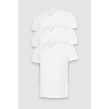 Cnt Erkek 3'lü Slim Fit V Yaka %100 Pamuk Kısa Kollu Tişört