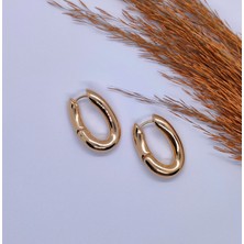 Sapphire Store Gold Renk Oval Çelik Küpe