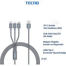 Tecno Pova Neo 2 Çift Usba & Type-C, Lightning, Micro Çıkışlı 3in1 Kablolu Hızlı Şarj Aleti