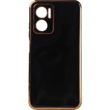 Case 4U Xiaomi Redmi Note 11E Kılıf Kamera Korumalı Parlak Gold Kenarlı Yumuşak Silikon Kapak Bark Siyah