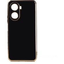 Case 4U Huawei Nova 10 SE Kılıf Kamera Korumalı Parlak Gold Kenarlı Yumuşak Silikon Kapak Bark Siyah