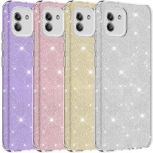 Case 4U Samsung Galaxy A03 Kılıf Çift Katmanlı Simli Shining Silikon Arka Kapak Mor