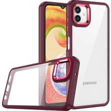 Case 4U Samsung Galaxy A04E Uyumlu Kılıf Kamera Çıkıntılı Arkası Kristal Şeffaf Hassas Tuşlu Renkli Kenarlı Flora Kapak Kırmızı