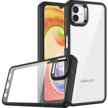 Case 4U Samsung Galaxy A04E Uyumlu Kılıf Kamera Çıkıntılı Arkası Kristal Şeffaf Hassas Tuşlu Renkli Kenarlı Flora Kapak Siyah