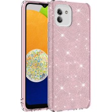 Case 4U Samsung Galaxy A03 Kılıf Çift Katmanlı Simli Shining Silikon Arka Kapak Pembe