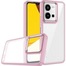 Case 4U Vivo Y35 Kılıf Kamera Çıkıntılı Arkası Kristal Şeffaf Hassas Tuşlu Renkli Kenarlı Flora Kapak Rose Gold