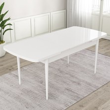 Canisa Concept Roz Serisi 80X132 Mdf Açılabilir Beyaz Mutfak Masası Takımı 4 Sandalye Gold Halkalı