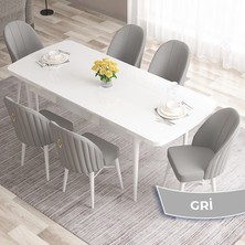 Canisa Concept Roz Serisi 80X132 Mdf Açılabilir Beyaz Mutfak Masası Takımı 6 Sandalye Gold Halkalı