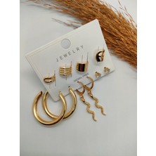 Sapphire Store Gold Renk Halka Detaylı Çoklu Küpe Seti 097
