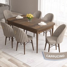 Canisa Concept Roz Serisi 80X132 Mdf Açılabilir Barok Ahşap Desen 6 Sandalye Gold Halkalı
