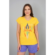 Banada Moda Kadın V Yaka Baskılı T-Shirt