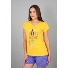 Banada Moda Kadın V Yaka Baskılı T-Shirt