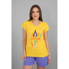 Banada Moda Kadın V Yaka Baskılı T-Shirt