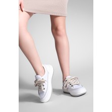 Marjin Kadın Yüksek Taban Sneaker Keten Kumaş Bağcıklı Spor Ayakkabı Hesna