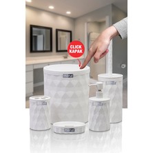 Okyanus Home Beyaz Diamond Click Kapak 5'li Banyo Seti Suya Dayanıklı Modern Stil