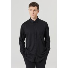 ALTINYILDIZ CLASSICS Erkek Siyah Comfort Fit Rahat Kesim Düğmeli Yaka Pamuklu Gömlek