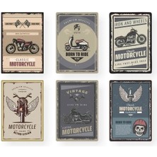 Trend Poster Motorsiklet Motorcu 6'lı Duvar Tablosu Retro Ahşap Poster