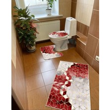 Modern Home Geometrik Desen 3'lü Set Banyo Paspası, Klozet Takımı Kaymaz Taban Dijital Baskı  60X100 - 50X60