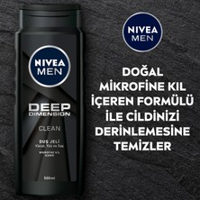 NIVEA Men Deep Dimension Duş Jeli 500ml, 3'ü 1 Arada Komple Bakım, Vücut, Saç ve Yüz için, Çekici Koku
