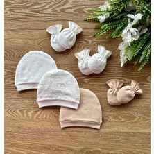 Renkli Puset Penye 3'lü Şapka 3'lü Eldiven Bebek Takım Bulut