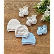 Renkli Puset Penye 3'lü Şapka 3'lü Eldiven Bebek Takım Çizgi