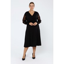 Modayız Büyük Beden Kruvaze Yaka Esnek Elbise 14C-2057