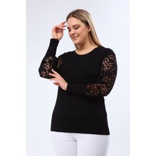 Modayız Flok Kol Büyük Beden Siyah Bluz 26C-1980
