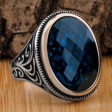 Takıhan Mavi Oval Zirkon Taşlı 925 Ayar Gümüş Erkek Yüzük