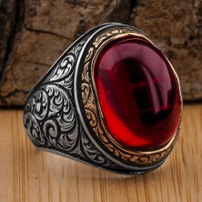 Takıhan 925 Ayar Gümüş Yakut (Ruby) Taşlı  Erkek Yüzük